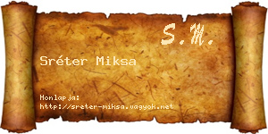 Sréter Miksa névjegykártya